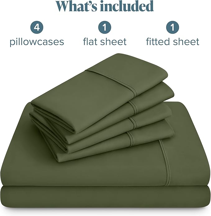 Bare Home Hotel Luxury Queen Sheet Set, Extra Soft - 6 Piece Set - Deep Pockets - Easy Fit - Cooling & Breathable - Wrinkle, Fade, Stain Resistant - Includes 4 Pillowcases (Queen, Cypress)