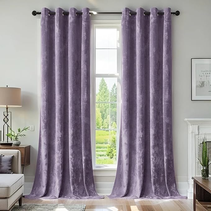 SMILETIME Lilac Purple Crushed Velvet Curtains 52x84 inch Luxurious Thermal Insulated Soundproof Drapes for Living Room Bedroom Office Soft and Durable Light-Filtering Window Treatments, 2 Panels