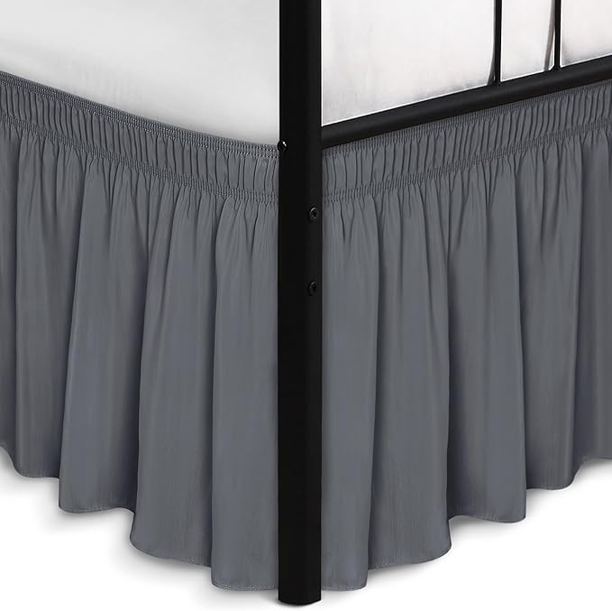Biscaynebay Wrap Around Bed Skirts with Split Corners for Queen Beds 18" Drop, Dark Grey Adjustable Elastic Dust Ruffles Easy Fit Wrinkle Resistant Silky Luxurious Fabric Machine Washable