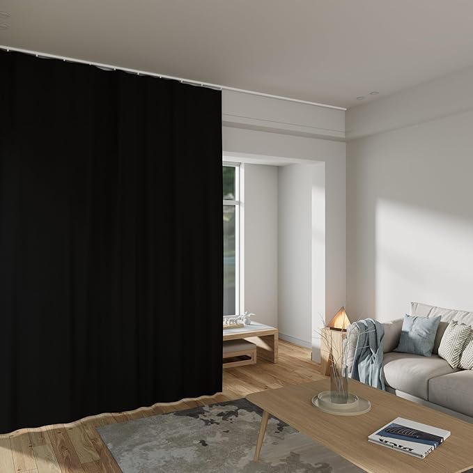 Room Divider Curtains Total Blackout Privacy Curtain Panel Room Thermal Insulated Noise Reduction Curtains for Bedroom Window Living Room Ceiling Track Curtain W 8.3 ft × H 9 ft Black