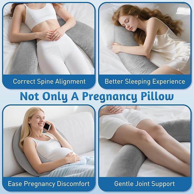 Pregnancy Pillows for Sleeping, C-Shaped Maternity Pillow for Pregnant Women, Memory Foam Body Pillow with Removable Cover, Adjustable Support for Back, Legs, Belly, Neck, 47.2’’ x 9.8’’