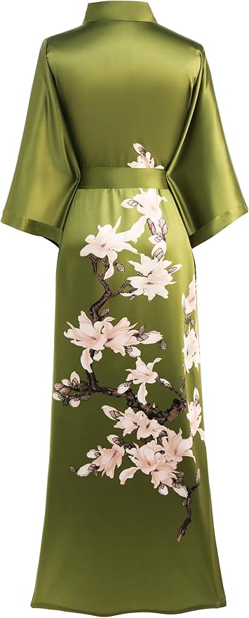 BABEYOND Kimono Robe Cover up with Box Long Floral Satin Sleepwear Silky Bathrobe Bachelorette Robe