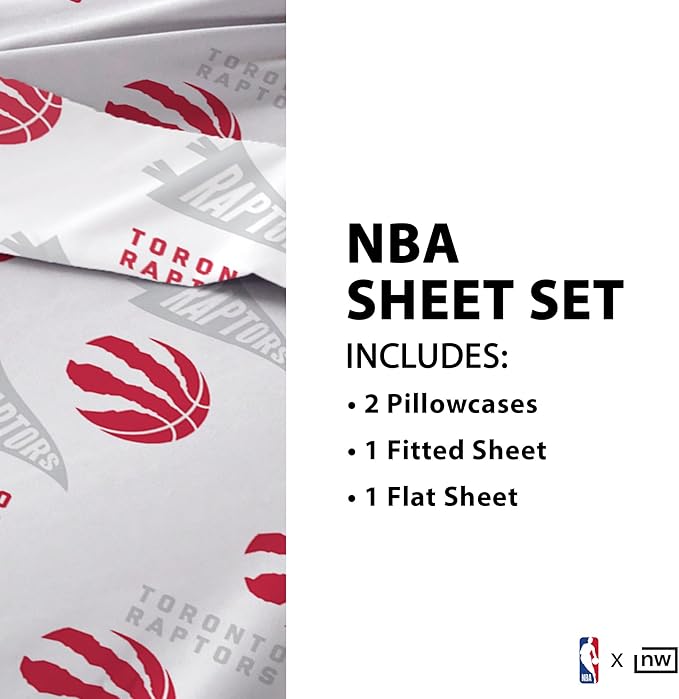 Northwest Officially Licensed Toronto Raptors NBA Twin Size Sheet Set – Soft Team Logo Bedding for Dorms, Bedrooms, Fan Caves & Game Day Style