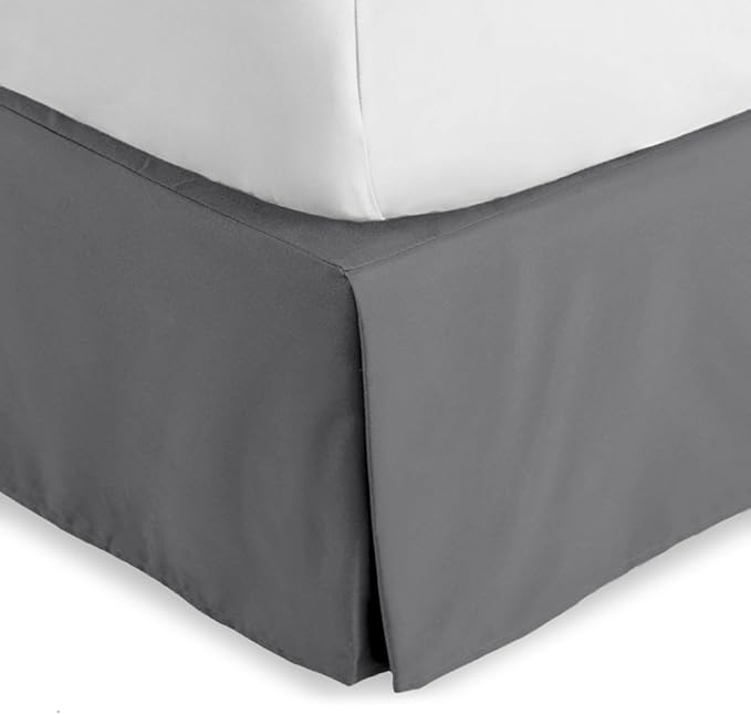 Bare Home King Bed Skirt - 15-Inch Tailored Drop Easy Fit - Bed Skirt for Beds - Center & Corner Pleats (King, Grey)