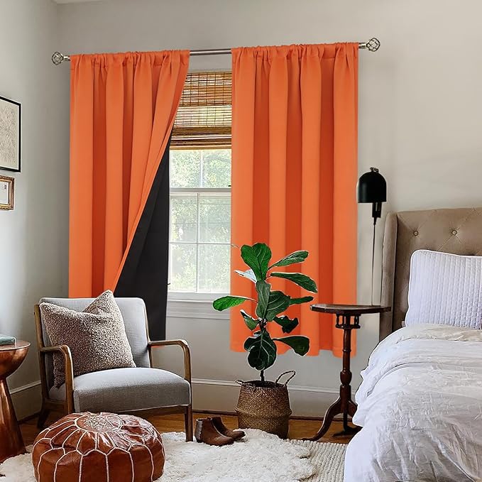 BGment Burnt Orange 100% Blackout Curtains for Bedroom, Fall Full Room Darkening Noise Reducing Living Room Curtains 63 Inch Length, Thermal Insulated Rod Pocket Window Drapes 2 Panels, 52 Inch Wide