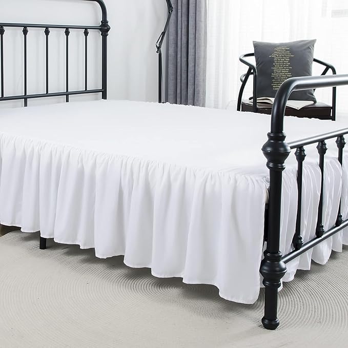 Bed Skirt Queen Size Ruffled Bed Skirt with Split Corners, 12 Inch Drop Dust Ruffle Bed Skirt with Platform, White