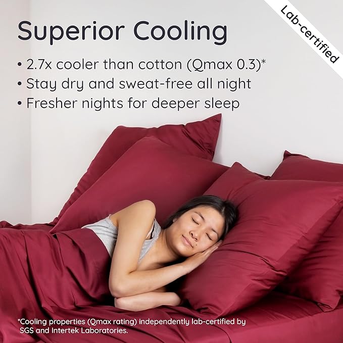 Bambaw 100% Viscose Derived from Bamboo King Size Fitted Sheet, Cooling, Deep Pocket, Burgundy