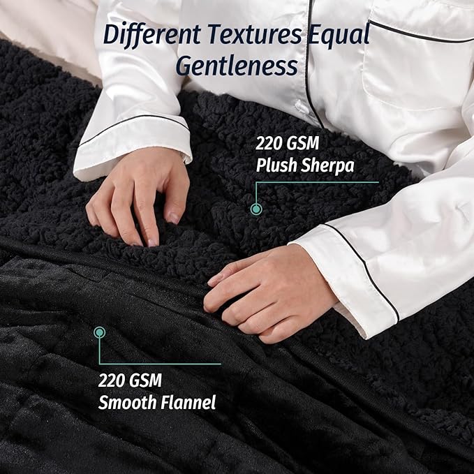 Wemore Sherpa Fleece Weighted Blanket for Adult 15 lbs Dual Sided Cozy Fluffy Heavy Blanket,Ultra Fuzzy Throw Blanket with Soft Plush Flannel Top,60 x 80 inches Black on Both Sides