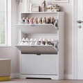 Entryway Shoe Cabinet with 3 Flip Drawers, Narrow Shoe Organizer Cabinet with Fluted Panel and Adjustable Shelves for Foyer, Hallway