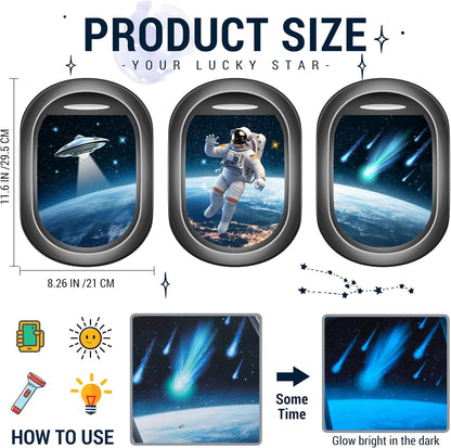 Quanhaigou Glow in The Dark 3D Space Wall Decals, Set of 3 Galaxy Window Stickers for Wall,Planet Themed Room Decor for Kids Boys