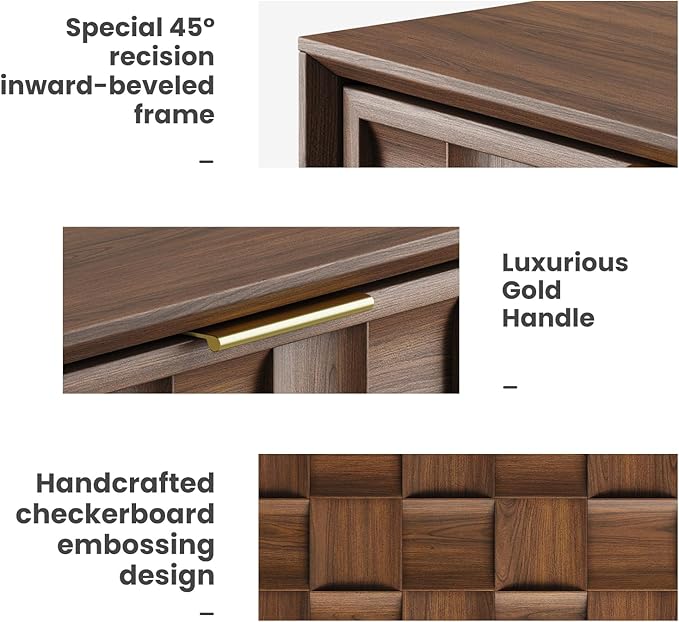 COLAMY Nightstand with Charging Station, 22" Modern Bed Side Table with 2 Storage Drawers and Chessboard Relieffor Bedroom, Dorm and Small Spaces - Walnut
