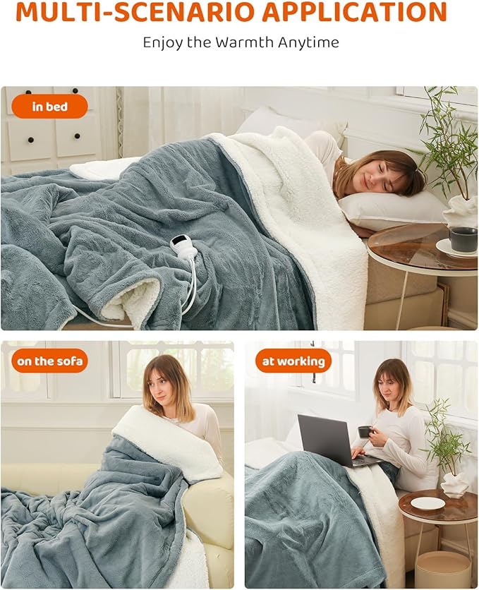 Heated Blanket Electric Blanket Queen Size, Faux Fur Heat Blanket, Super Soft Cozy Heating Blanket with 9 Heating Levels & 1-9 Hours Auto Off, Fast Heat & Overheat Protection, 84" x 90", Gray