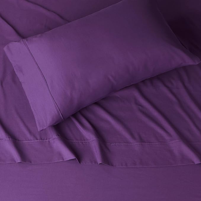 Amazon Basics Lightweight Super Soft Easy Care Wrinkle Free Microfiber 3 Piece Bed Sheet Set with 14-Inch Deep Pockets, Twin, Plum, Solid, Kids, Men & Women Bedding