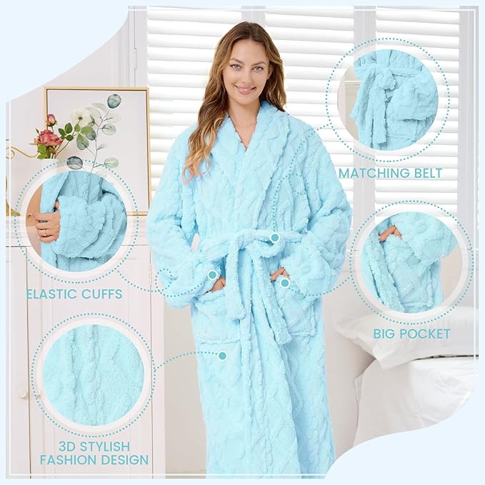 MIZZEO Microfiber Robes for Women, Cozy Soft Warm Plush Women Robe Plush Long Bathrobe