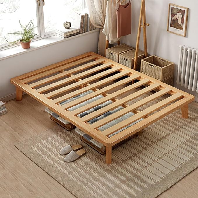 Twin-XL Platform Bed Base - 14 Inch Solid Wood Mattress Foundation with Support Slats and Legs, Twin XL Size Rubberwood Simple Bed Frame