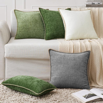 MIULEE Pack of 2 Couch Throw Pillow Covers 24x24 Inch Dark Gray Farmhouse Decorative Pillow Covers with Stitched Edge Soft Chenille Solid Dyed Spring Pillow Covers for Sofa Bed Living Room