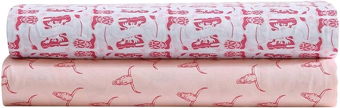 Wrangler - Queen Bed Sheets, Ultra-Soft & Lightweight Bedding with Matching Pillowcases, Lightweight Bed Set for All Season Comfort, Oeko-Tex Certified (Steer Skulls Pink)