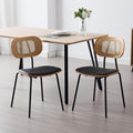 HEAH-YO Modern Dining Chairs Set of 2, Upholstered Faux Leather Rattan Dining Chairs with Backrests, Armless Dining Room Chairs for Kitchen, Black