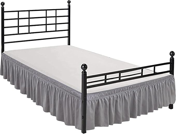 Biscaynebay Wrap Around Bed Skirts with Split Corners for Queen Beds 12" Drop, Silver Grey Adjustable Elastic Dust Ruffles Easy Fit Wrinkle & Fade Resistant Silky Luxurious Fabric Machine Washable