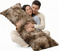 ZonLi Fluffy Bubble Body Pillow – Faux Rabbit Fur Long Pillow for Sleeping & Lounging, 20x54 inch Cozy Dual-Sided Plush Pillow with Adjustable Memory Foam Filling & Washable Cover, Brown