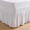 MIYE Wavy Tufted Bed Skirt - Wrap Around Dust Ruffle with Elastic Belts - 18 Inch Drop Easy to Put On - Bedskirt Machine Washable ＆ Wrinkle Resistant(Wavy/White, King/Queen-18 Drop)