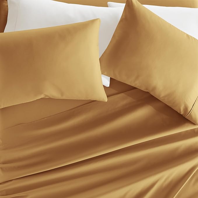 Linen Market Brushed Microfiber Twin Sheet Set 3 Piece – Oeko-TEX Certified Ultra Soft & Wrinkle-Free - 16" Deep Pocket Sheets - Easy Care Twin Size - Gold
