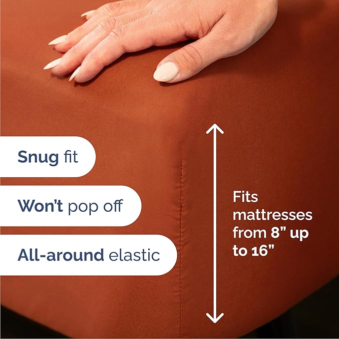 Queen Sheets Set 6 Piece - Bed Sheets Queen Size - Soft Hotel Luxury Bedding - Cooling, Comfy & Breathable - 1 Flat & 1 Fitted and 4 Pillowcases with Deep Pockets - Wrinkle and Fade Free - Terracotta