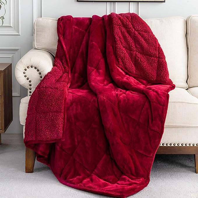 Uttermara Sherpa Fleece Weighted Blanket 12 lbs for Adult, Unicolor Ultra-Soft Fleece and Sherpa, Dual Sided Cozy Plush Blanket for Sofa Bed, 48 x 72 inches, Red