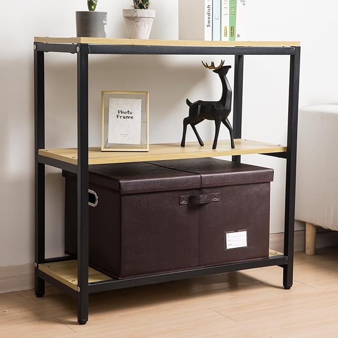 PRANDOM Collapsible Storage Box with Lid [1-Pack] Leather Fabric Foldable Storage Bin Organizer Container Basket Cube with Cover for Home Bedroom Closet Office Nursery Brown (22.8X15.7X11.8)