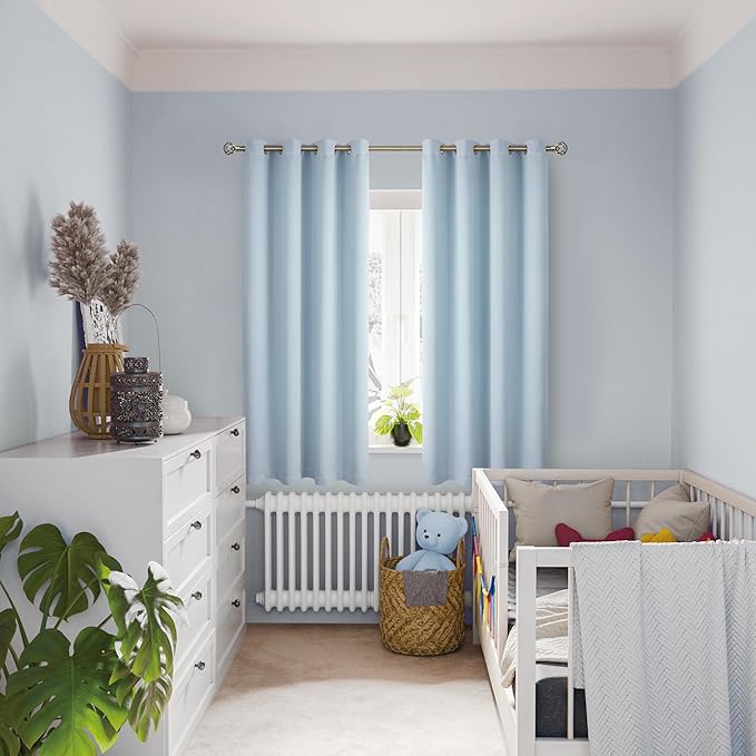 BGment Baby Blue 100% Blackout Curtains for Nursery Bedroom 63 Inch Length 2 Panels, Thermal Insulated Full Light Blocking Grommet Noise Cancelling Window Curtains for Kids Room, 52 Inch Wide Each