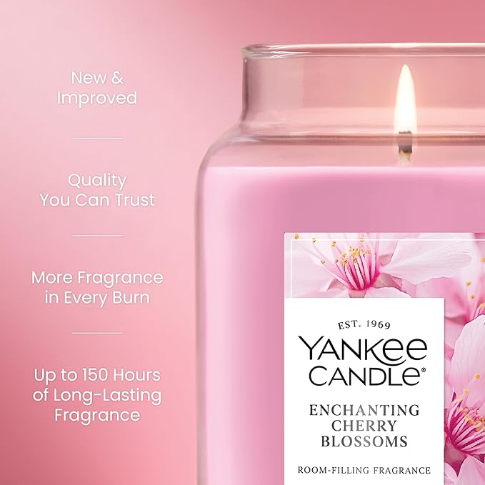 Yankee Candle Enchanted Cherry Blossoms Scented Candle, 22oz Large Jar with up to 150 Hour Burn Time, Giftable, Holidays