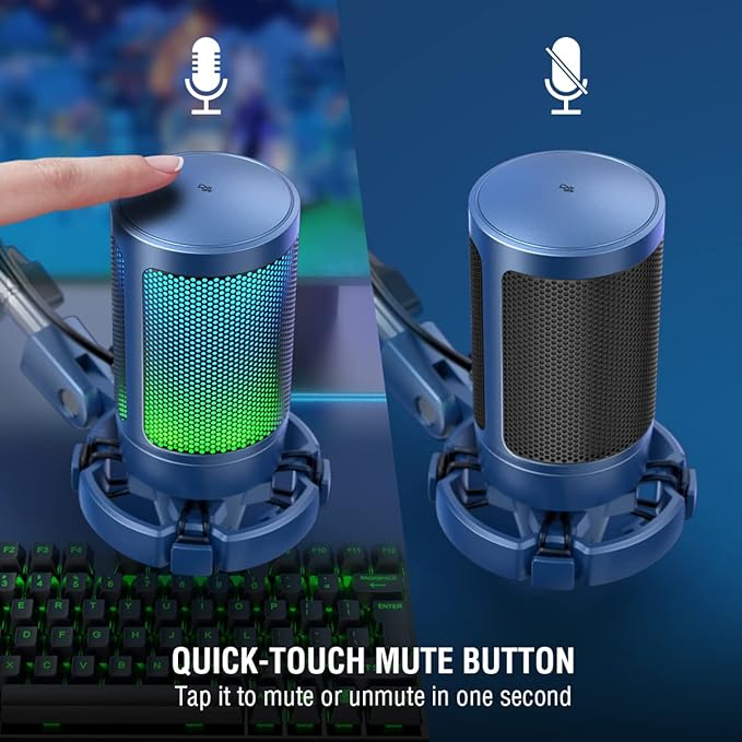 FIFINE USB Gaming Streaming Recording PC Microphone Kit, RGB Condenser Computer Mic Bundle for Podcasts, Audio, Vocal, Video on Mac/Desktop/Laptop, with Boom Arm Stand-A6T Blue