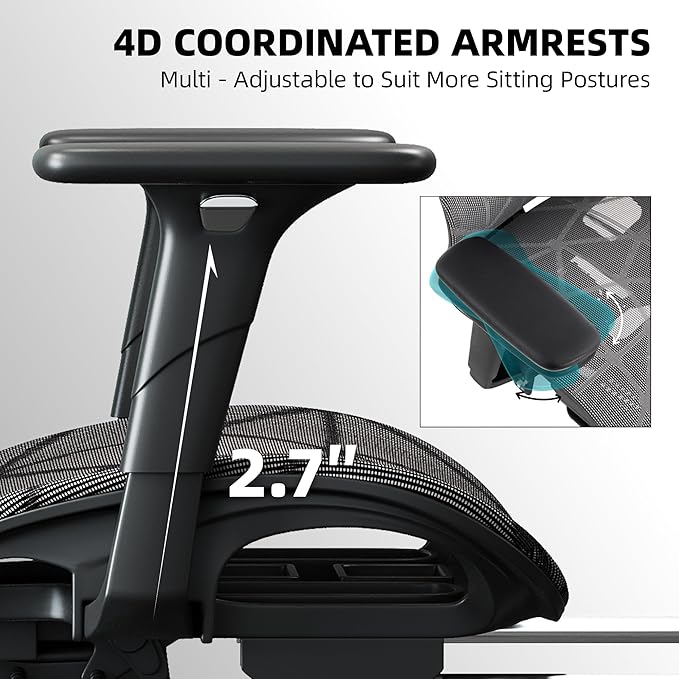 Office Chair with 3D Adjustable Lumbar Support,Ergonomic Computer Chair,Adjustable Headrest and Armrests, 400lbs Capacity,Tilt-Swivel,Premium Mesh Desk Chair for Office,Home & Gaming (Grey)