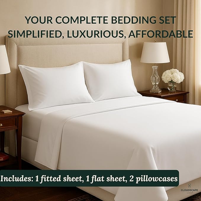100% Egyptian Cotton Sheets King Size Sheets Set including oversized Flat Sheet, Fitted Sheet & Pillowcase sets, 400 TC Deep Pocket King Bedsheet Set, No Pill Soft Breathable Luxury White Bedding