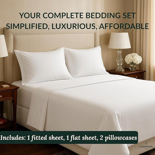100% Egyptian Cotton Sheets King Size Sheets Set including oversized Flat Sheet, Fitted Sheet & Pillowcase sets, 400 TC Deep Pocket King Bedsheet Set, No Pill Soft Breathable Luxury White Bedding