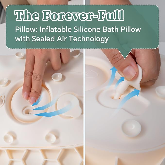 Silicone Bath Pillow for Tub Adults, 4D Air-Cushion Bathtub Pillow for Head Neck and Back Support, Non-Slip Suction Cups, Quick-Drying Waterproof Spa Pillow, Easy to Clean & Store