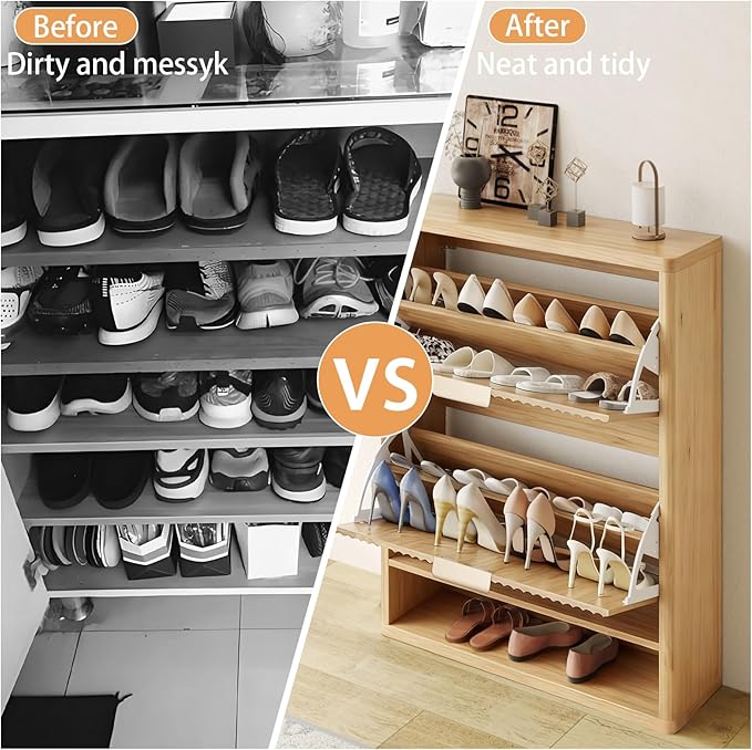Fluted Shoe Cabinet Storage with 2 Flip Drawers, Narrow Shoe Storage Organizer for Entryway, Hidden Slim Wooden Shoe Rack Cabinet for Front Door Entrance, Hallway, Living Room (2-Drawer, Oak)