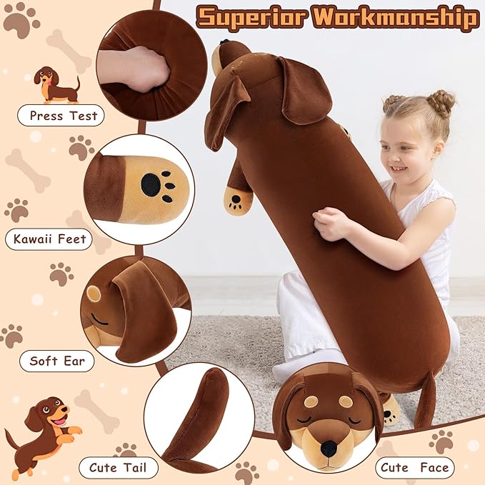 Auspicious beginning 40'' Giant Dachshund Dog Plush Stuffed Animal- Large Weiner Dog Pillow Plushies, Large Sleeping Dachshund Body Pillow, Hugging Stuffed Animal, Birthday Gifts for Kids Girls Boys