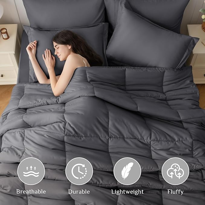 JOLLYVOGUE Twin XL Comforter Set, Ultra-Soft Bed in a Bag Twin XL Size 5 Pieces, Oeko-TEX Certified Bedding Set with Down Alternative Comforter, Sheets, Pillowcases & Shams, Dark Grey