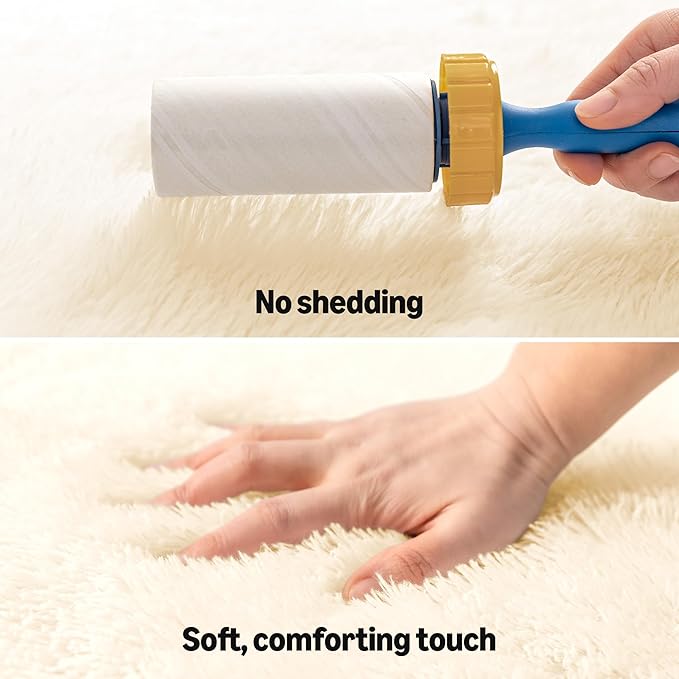 Amazon Basics Fluffy Washable Round Area Rug, Circle Shaggy Carpet for Living Room, Bedroom, Nursery, 7'R, Beige