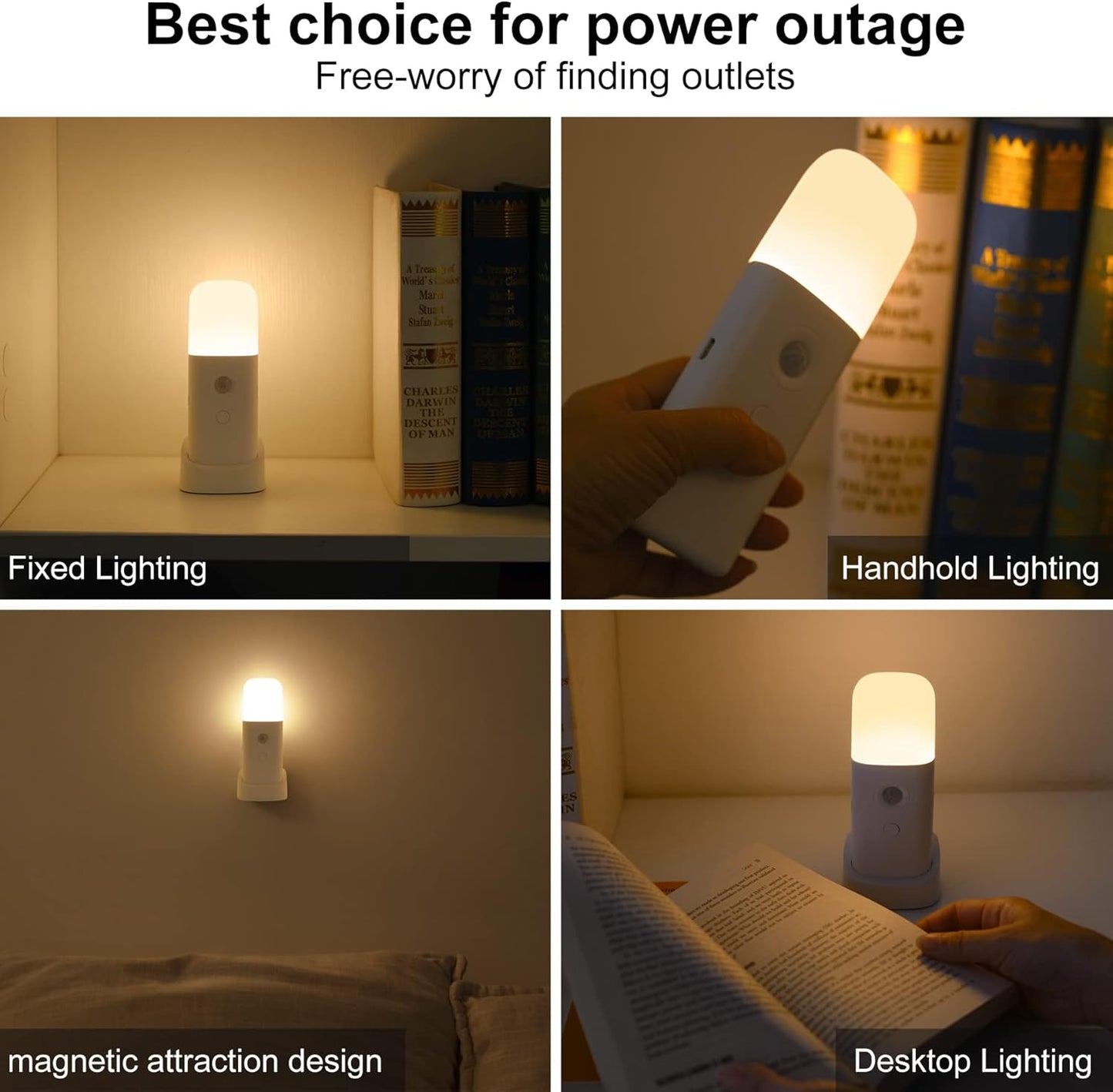 Rechargeable Motion Sensor Night Light, Battery Operated nightlights, Dimmable Motion Sensor Light Indoor, Cordless Motion Activated Night Lights for Adults, Bathroom, Bedroom, Hallway(2Pack)