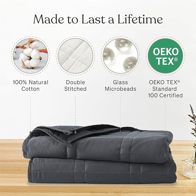 Baloo Weighted Blanket for Adults 12 lb Throw (Midnight, 42"x72") | Cool & 100% Cotton | Machine Washable & Dryer Safe | Glass Microbead Fill