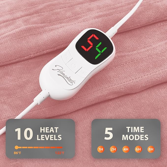 Homemate Electric Heated Blanket Full Size - 72"x84" Heating Blanket Full Size 1/2/4/6/8 Hours Auto-Off 10 Heat Level Over-Heat Protection Flannel Sherpa ETL Certification