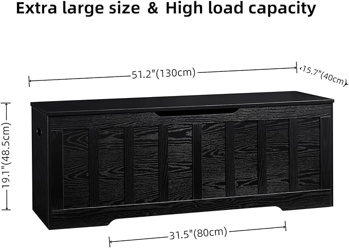 51.2" Storage Chest Extra Large,Storage Bench with 2 Safety Hinges,Shoe Bench,51.2 * 15.7 * 19.1 inches,Wooden Trunk for Bedroom,livingroom,entryway,Supports 220 lb,Easy Assembly(Black).