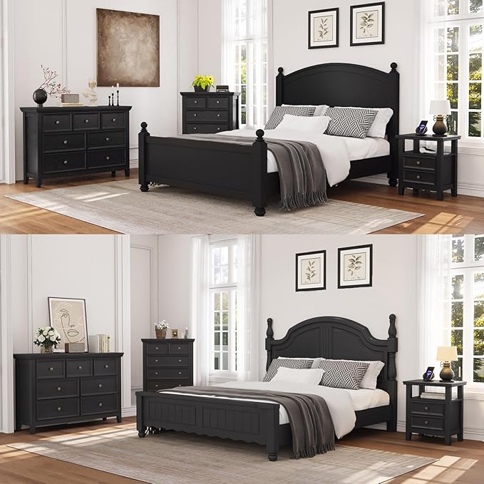 Black Modern 6 Drawer Storage Cabinet, Stylish Living Room Furniture, Farmhouse Style Dresser with Spacious Drawers Ideal for Entryway and Hallway Storage