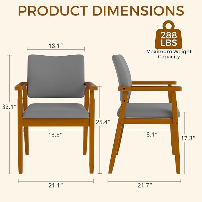 thksbought Set of 4 Mid Century Modern Walnut Dining Chairs Wood Arm Grey Fabric Kitchen Cafe Living Room Decor Furniture