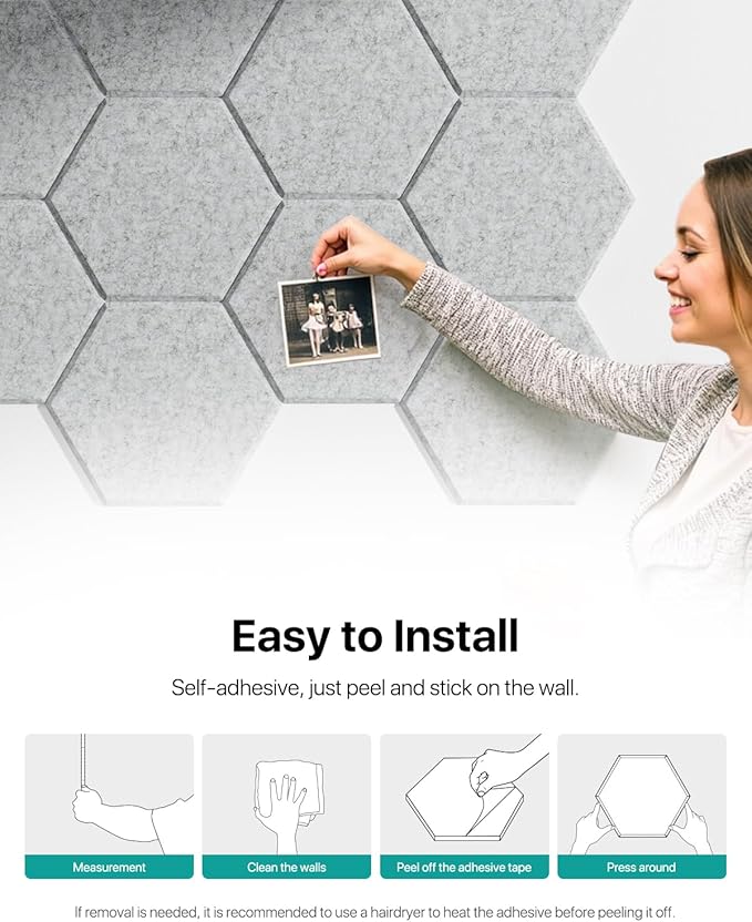 Soundsbay Acoustic Panels, 18 Pack Hexagon Soundproof Wall Panels High Density Sound Absorbing Panel, Sound Proof Foam Panels for Walls, Office, Reccording Studio, Ceiling 12" X 10" X 0.4", Gray