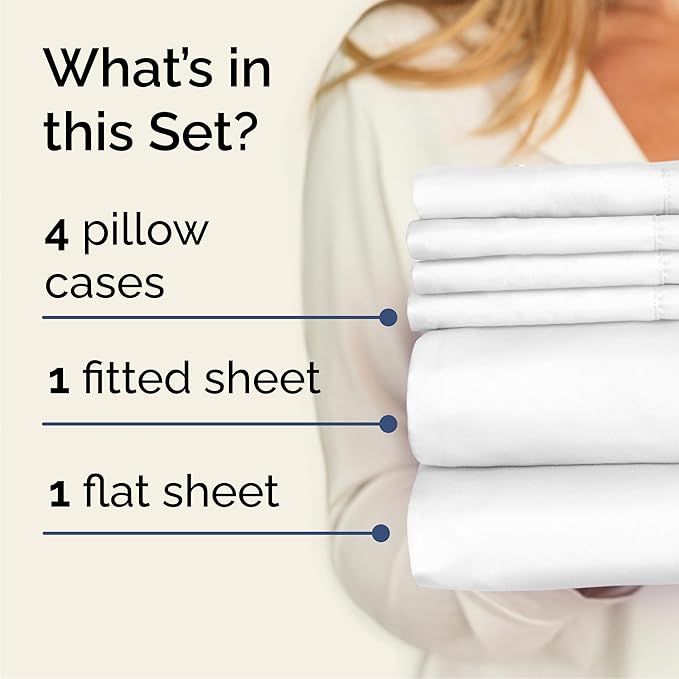 Cal King 6 Piece Sheet Set - Cooling, Comfy & Breathable - Hotel Luxury Bedding, Includes Fitted Sheet for Women, Men, Kids & Teens - 1 Flat, 1 Fitted Sheet, 4 Pillowcases with Deep Pockets - White