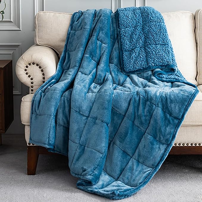 Sivio Sherpa Fleece Weighted Blanket for Adult, 15lbs Fuzzy Throw Blanket with Soft Plush Flannel, Reversible Queen Size Super Soft Extra Warm Cozy Fluffy Blanket, 60x80 Inch Dual Sided Slate Blue
