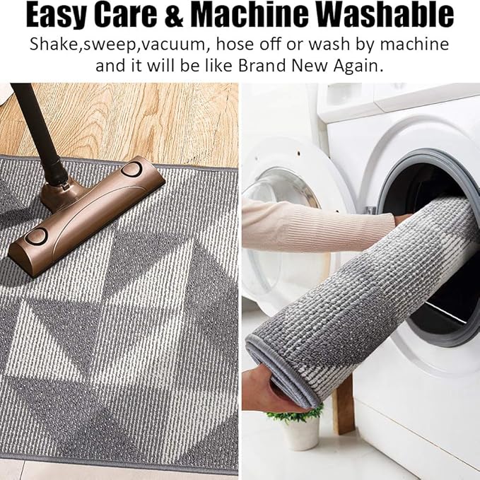 Indoor Doormat 32"x 48", Absorbent Front Back Door Mat, Rubber Backing Non Slip Floor Mats Inside Mud Dirt Trapper Outside Entrance Front Door Rug Carpet, Machine Washable Low Profile - Grey Geome